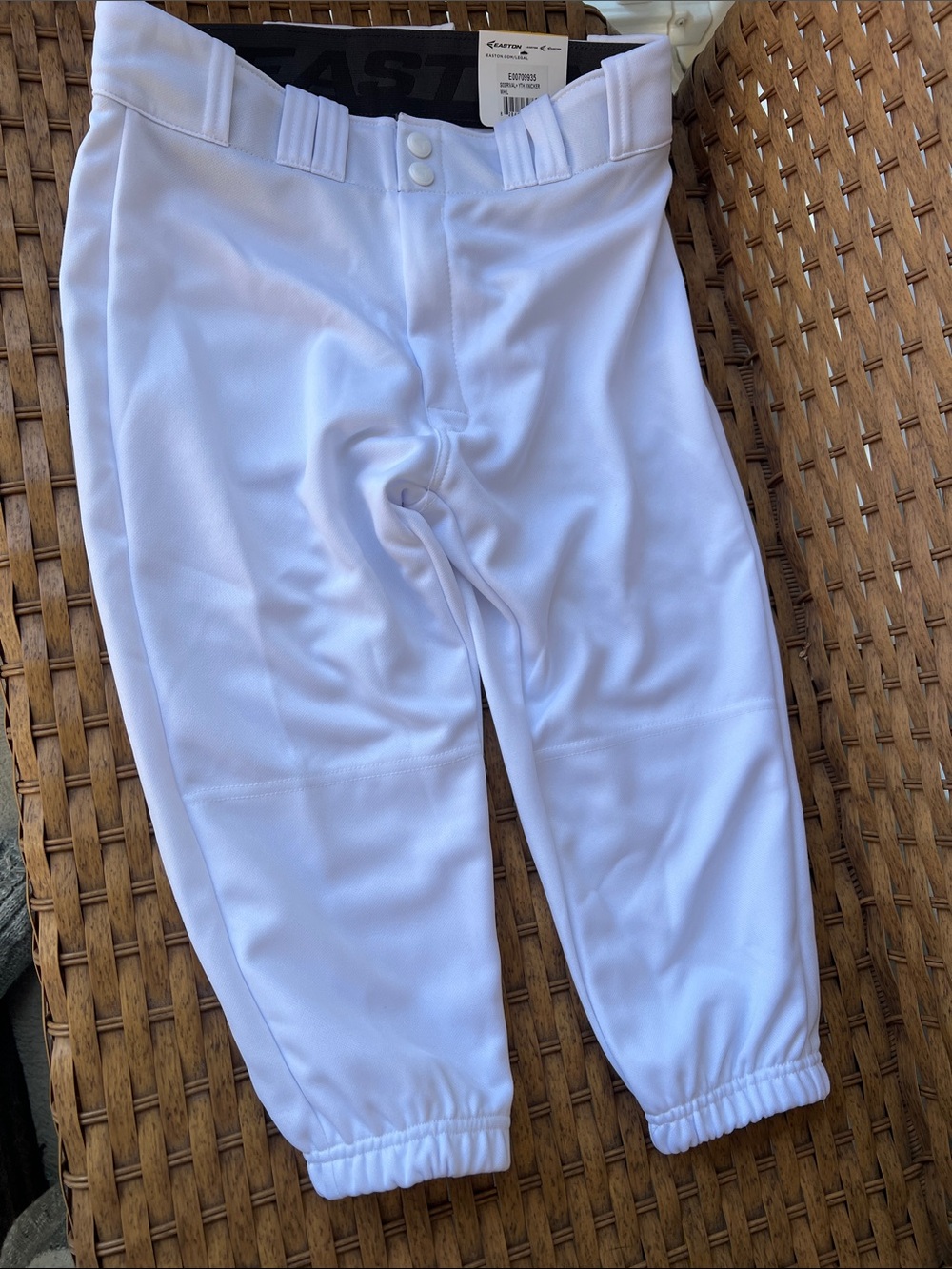Easton White Youth Baseball Pants with Elastic Cuffs